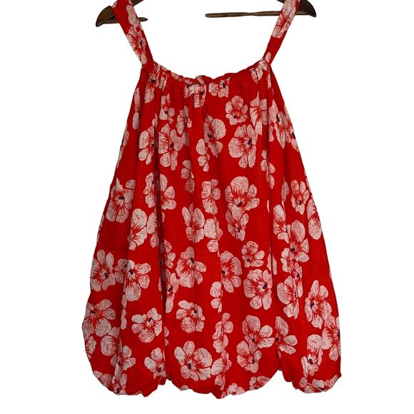 Anthropologie Tiered Gauze Bubble Hem Mini Dress Bright Red Floral Lined Cotton - Picture 3 of 9
